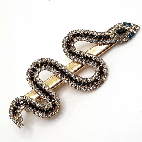 Snake Rhinestone Barrette Slide, Gold Tone, 3 1/4 In - Picture 4 of 9